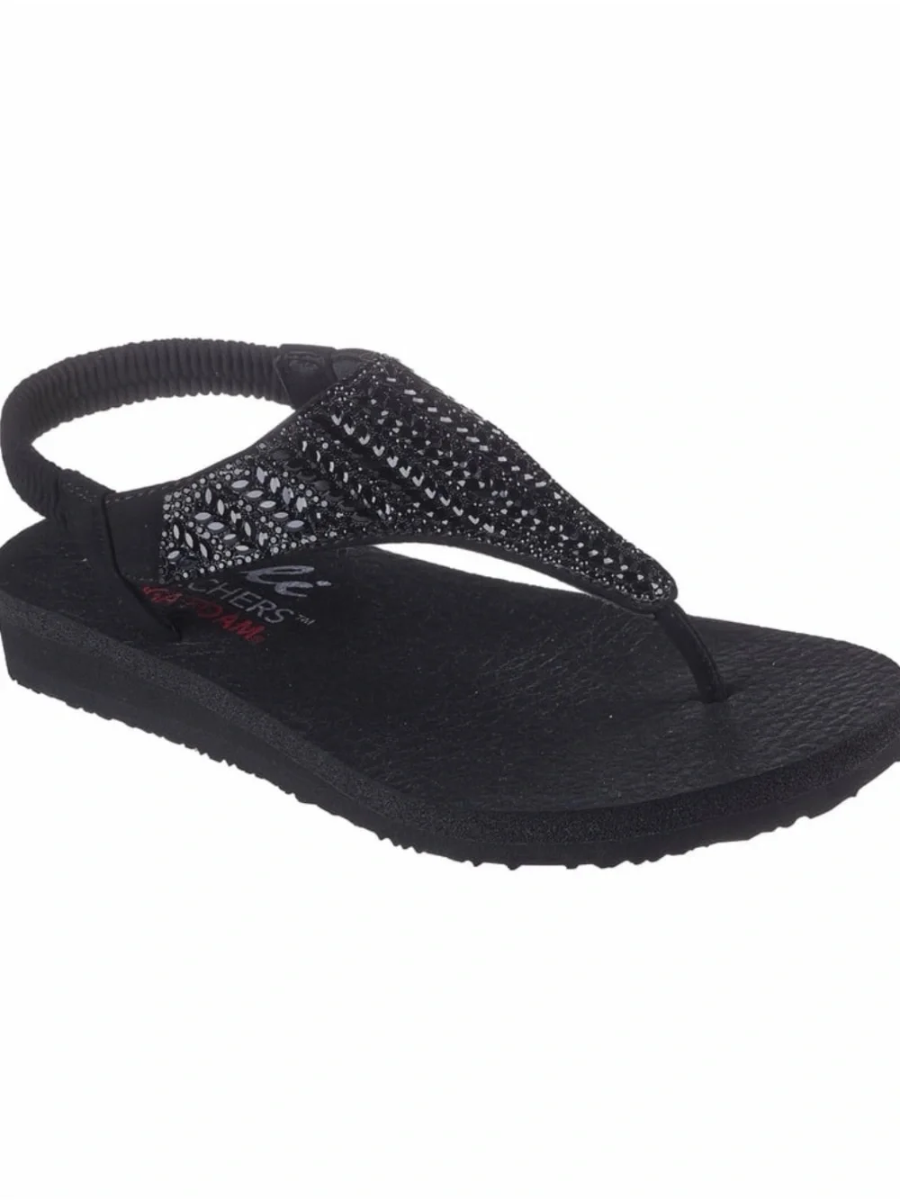 Skechers Black Sparkle Backstrap Thong Sandal